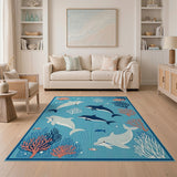 Whimsical Dolphins and Coral Ocean Kids Rug