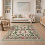Ornate Green Pink Floral Persian Area Rug