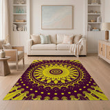 Yellow Sunflower Mandala Area Rug on Purple