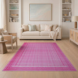 Pink Plaid Area Rug with Ornate Borders