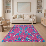 Vibrant Pink Blue Floral Persian Area Rug