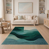 Emerald Teal Wave Abstract Area Rug