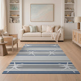 Navy Gray Starfish Striped Coastal Area Rug