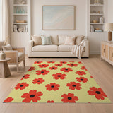Vibrant Red Flowers on Sunny Yellow Area Rug