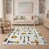 Yellow Tools Pattern Washable Area Rug