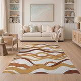 Fluid Wavy Brown Tan Abstract Area Rug