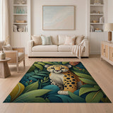 Cute Baby Leopard Peeking Through Jungle Leaves Rug