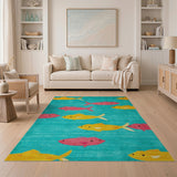 Playful Cartoon Fish Teal Area Rug