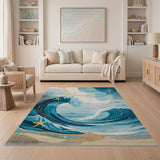 Coastal Ocean Waves Blue Teal Area Rug with Starfish