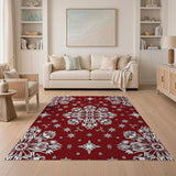 Crimson Snowflake Papercut Area Rug