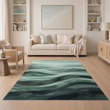 Blue and Teal Teal Ocean Waves Watercolor Area Rug