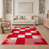 Red Geometric Block Patchwork Area Rug