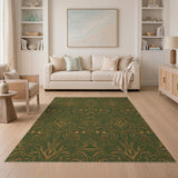 Ornate Emerald Green Floral Art Nouveau Rug