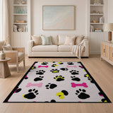 Cute Pink Paw Prints Bones Area Rug