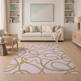Blush Pink Abstract Area Rug with Golden Swirls