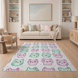 Kawaii Pink Mint Cats Bunnies Kids Area Rug