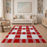 Bold Red Southwestern Geometric Check Rug