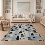 Kids Cartoon Playful Black Cat Cartoon Area Rug