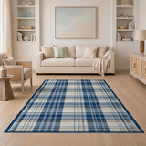 Navy Blue Plaid Rustic Farmhouse Area Rug