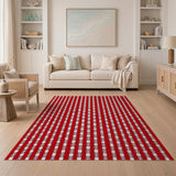 Bold Red White Geometric Stripe Area Rug