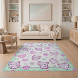 Adorable Pink Kawaii Cat Area Rug