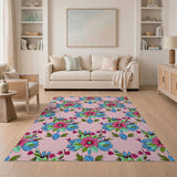 Vibrant Pink Blue Floral Pattern Area Rug