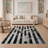 Modern Geometric Stripe Area Rug Black White Gray