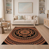 Orange Mandala Area Rug on Black