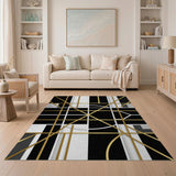 Geometric Modern Gold and Silver Gold Geometric Abstract Area Rug