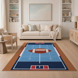 Kids Cartoon Multi-color and Patterns Football Field Area Rug with Centered Ball