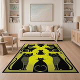 Whimsical Black Cats on Vibrant Yellow Area Rug