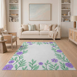 Purple Purple Floral Vine Border Area Rug