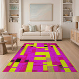 Multi-color and Patterns Vibrant Pink Yellow Geometric Abstract Rug