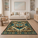 Teal Tribal Southwestern Geometric Rug