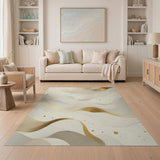 ODIKA Modern Abstract Gold Wave Washable Rug - Low Pile Non-Slip Area Rug