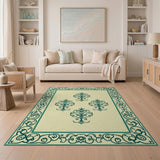 Beige Persian Rug with Teal Floral Border