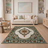 Ornate Ivory Persian Floral Medallion Rug