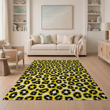 Vibrant Yellow Black Leopard Print Area Rug
