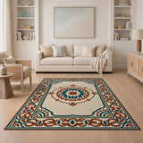 Teal Rust Persian Medallion Area Rug