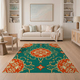 Teal Coral Medallion Persian Area Rug