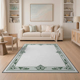 Ornate Green Art Deco Border Rug