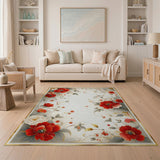 Red Red Peony Floral Vintage Area Rug