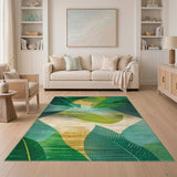 Blue and Teal Abstract Green Leaf Area Rug