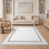 White Rug with Soft Taupe Border