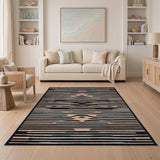 Black Grey Peach Geometric Stripe Area Rug