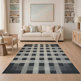 Bold Black White Geometric Grid Area Rug