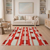 Bold Red Geometric X-Pattern Area Rug