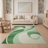 Wavy Green Abstract Green Area Rug