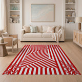 Bold Red White Diagonal Stripe Area Rug