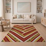 Red Gold Green Diagonal Chain Tribal Rug
